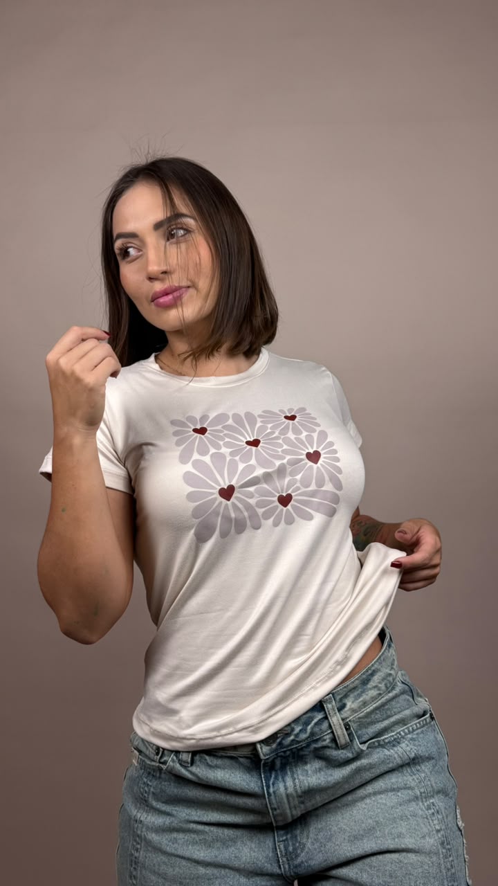 camiseta cuadro corazones flores beige - 1202517