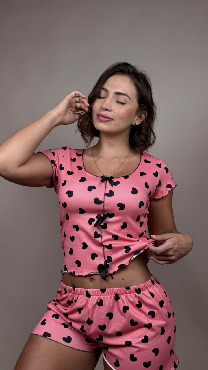pijama coquett corazones negros rosa - 1400020