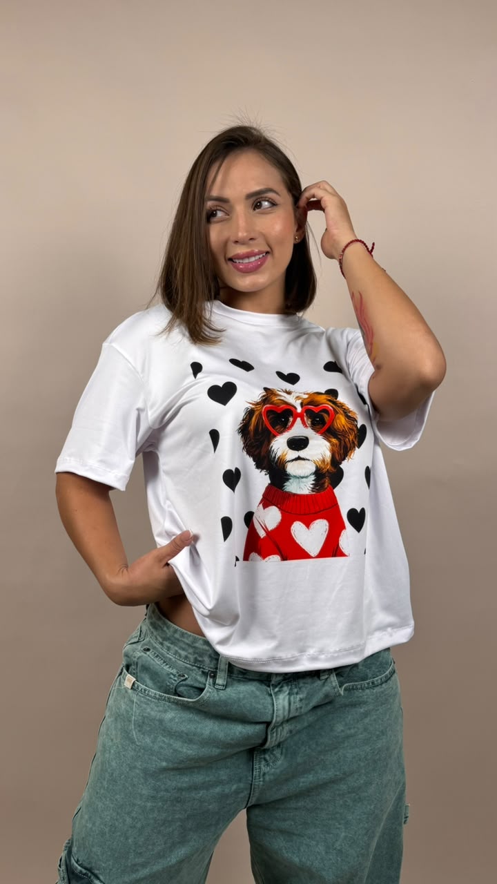 camiseta ML perro corazones negros - 2500076