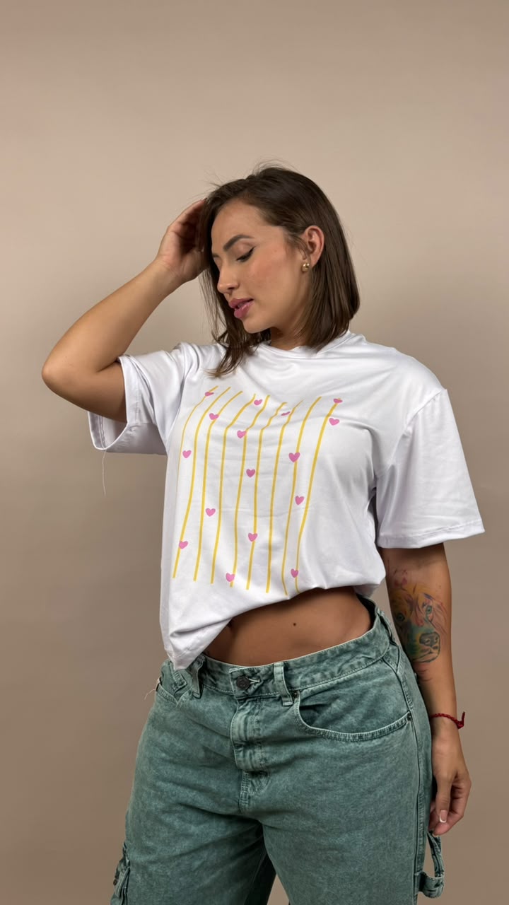 camiseta ML rayas amarillas corazones fucsia - 2500072