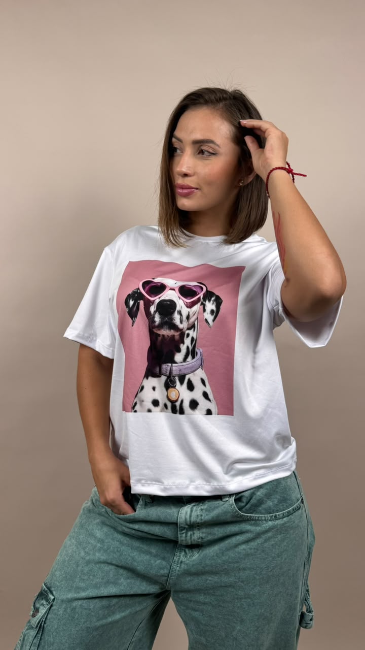 camiseta ML dalmata con gafas y corazones rosa -2500074