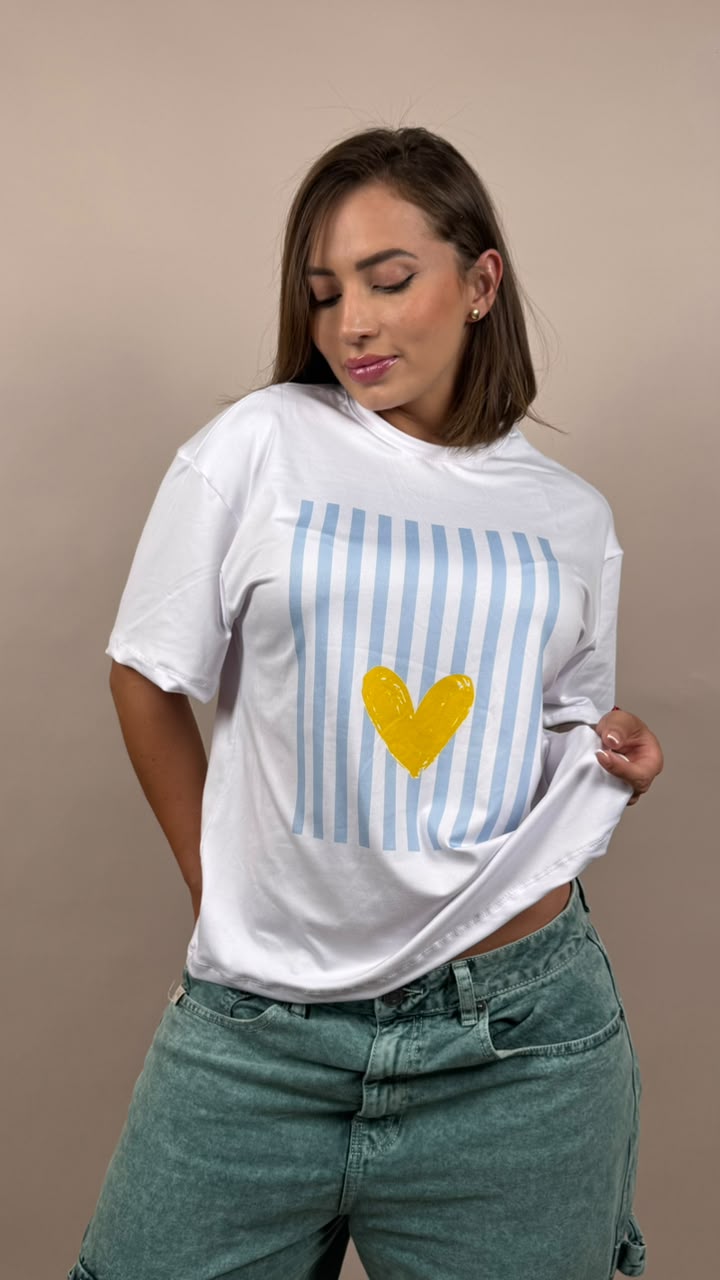 camiseta ML rayas azules corazon amarillo - 2500097
