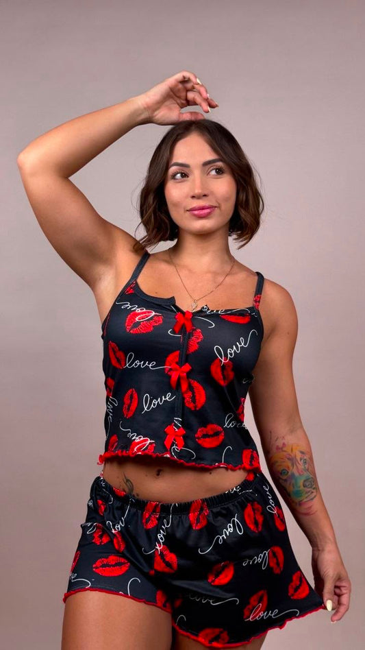 Pijama beso rojo love negro - 1900004