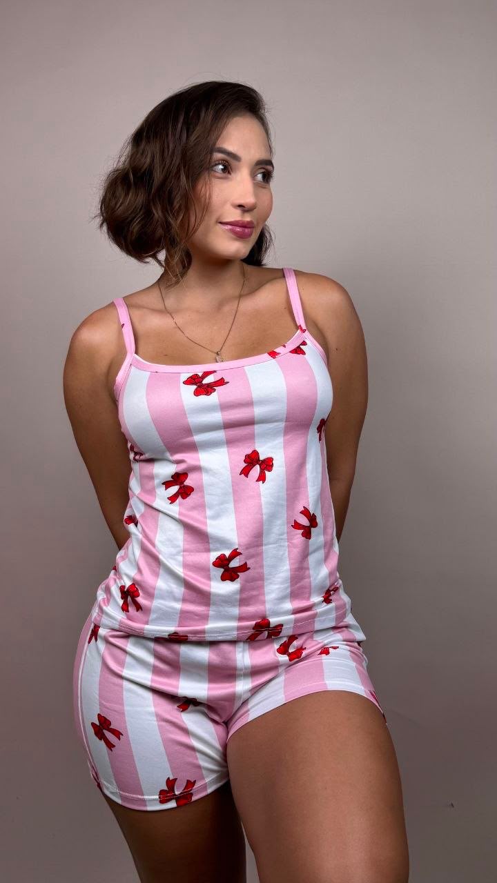 Pijama rayas rosa moño rosa- 1800247