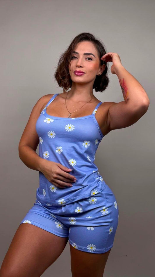 Pijama margaritas blancas  azul - 1800255