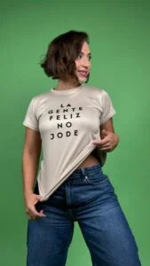 camiseta la gente feliz no jode beige -1202423