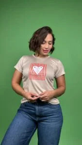 Camiseta cuadro lineas rojas more beige -1202440