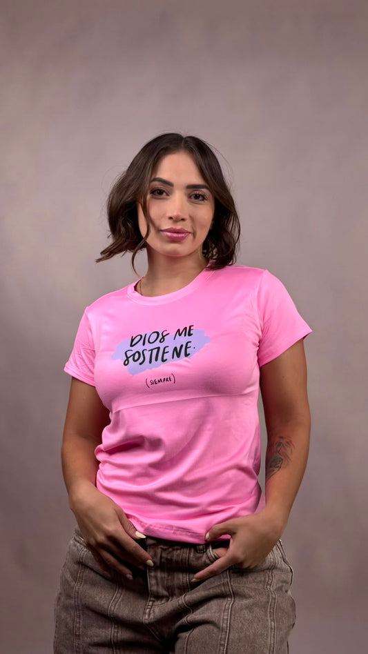 camiseta Dios me sostiene (siempre)  rosa -1202463