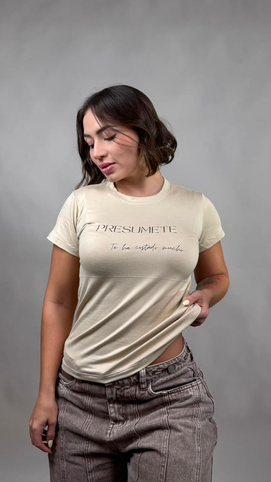 Camiseta  presumete te ha costado beige - 1202464