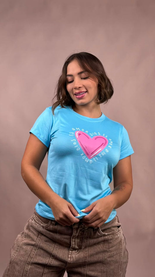 Camiseta dios es mor corazon azul -1202469