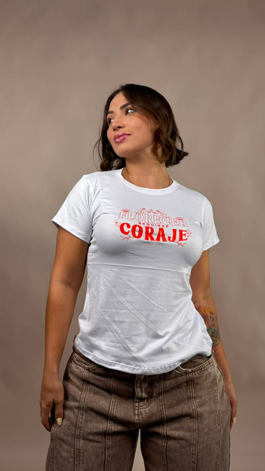 Camiseta florecer requiere coraje blanco-1202485