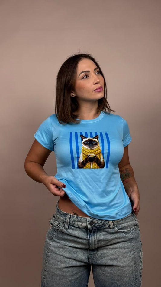 camiseta gato rayas azules azul - 1202532