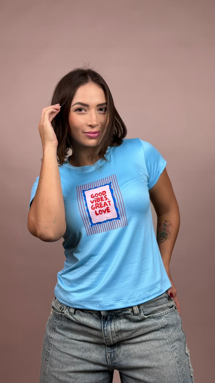 camiseta good vibes great love azul- 1202533