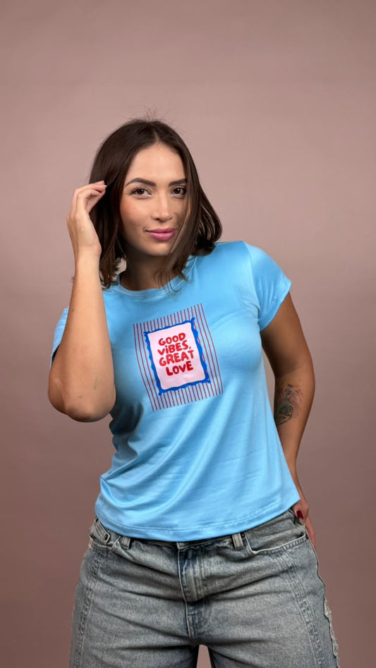 camiseta good vibes great love azul- 1202533