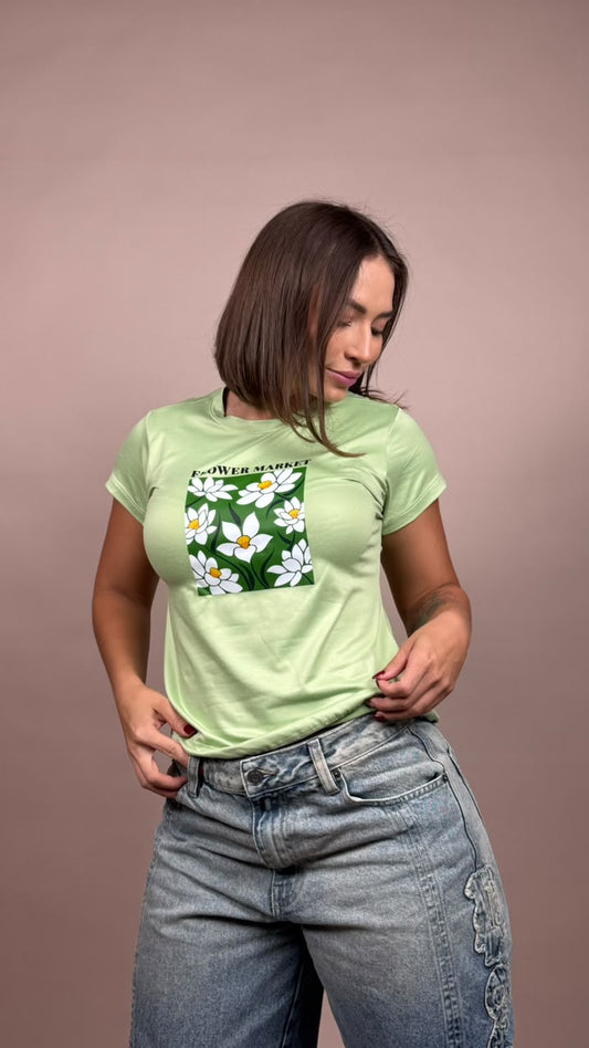 camiseta flower verde - 1202527
