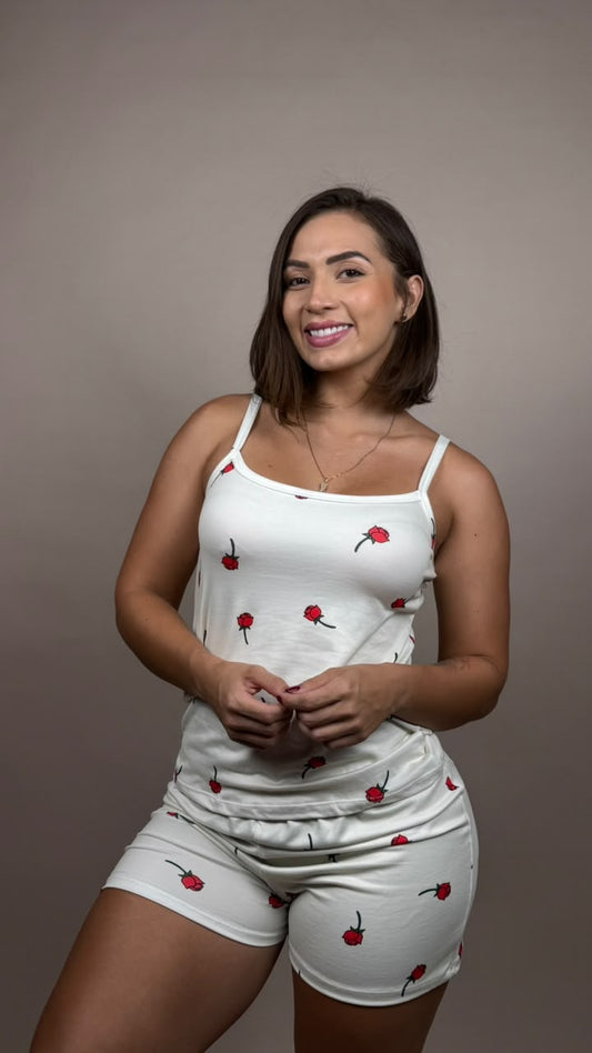 Pijama sublimada rosas rojas, beige - 1800291