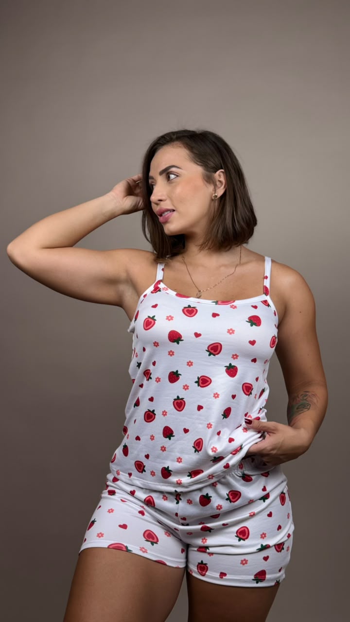 Pijama subilimada fresas corazon, blanco- 1800292