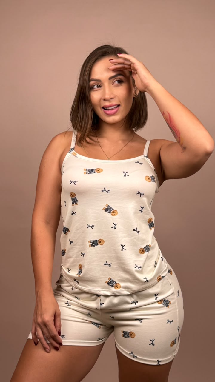 Pijama subilimada perrito camiseta de rayas, beige - 1800294