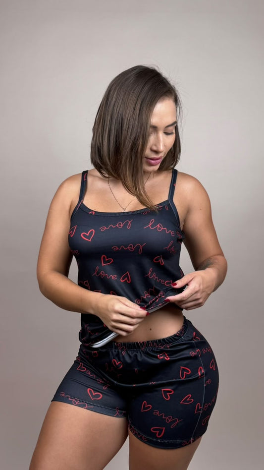 Pijama sublimada love corazon ,negro - 1800281