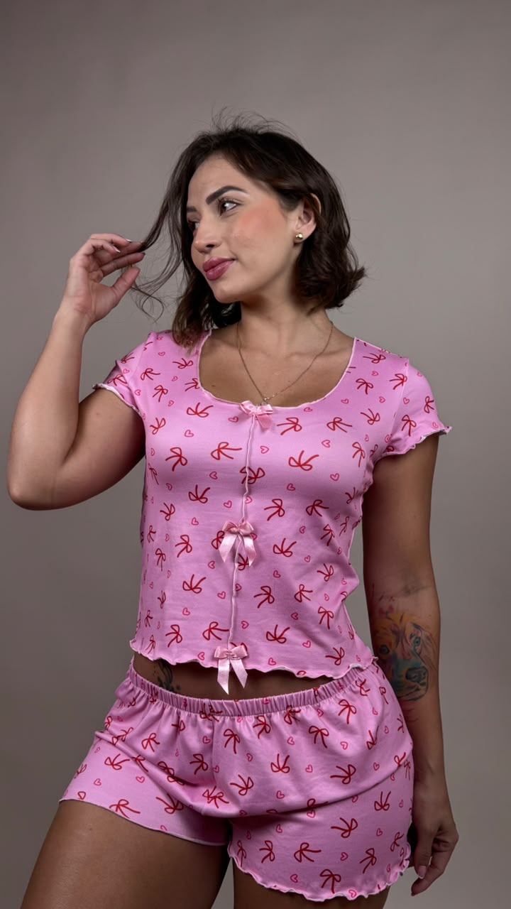 pijama coquett moños corazones morado - 1400014