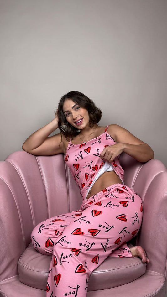 pijama pant-tira love corazon rosado - 1300005