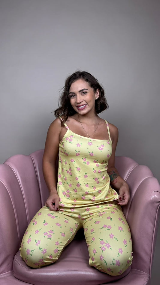 pijama pant-tira flor rosada amarillo- 1300008