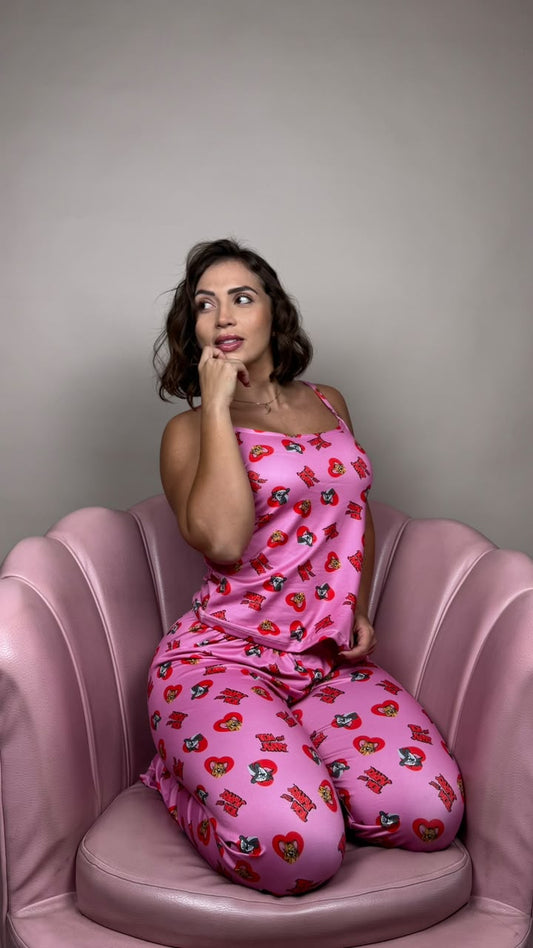 pijama pant-tira tom y jerry corazon rosado - 1300011