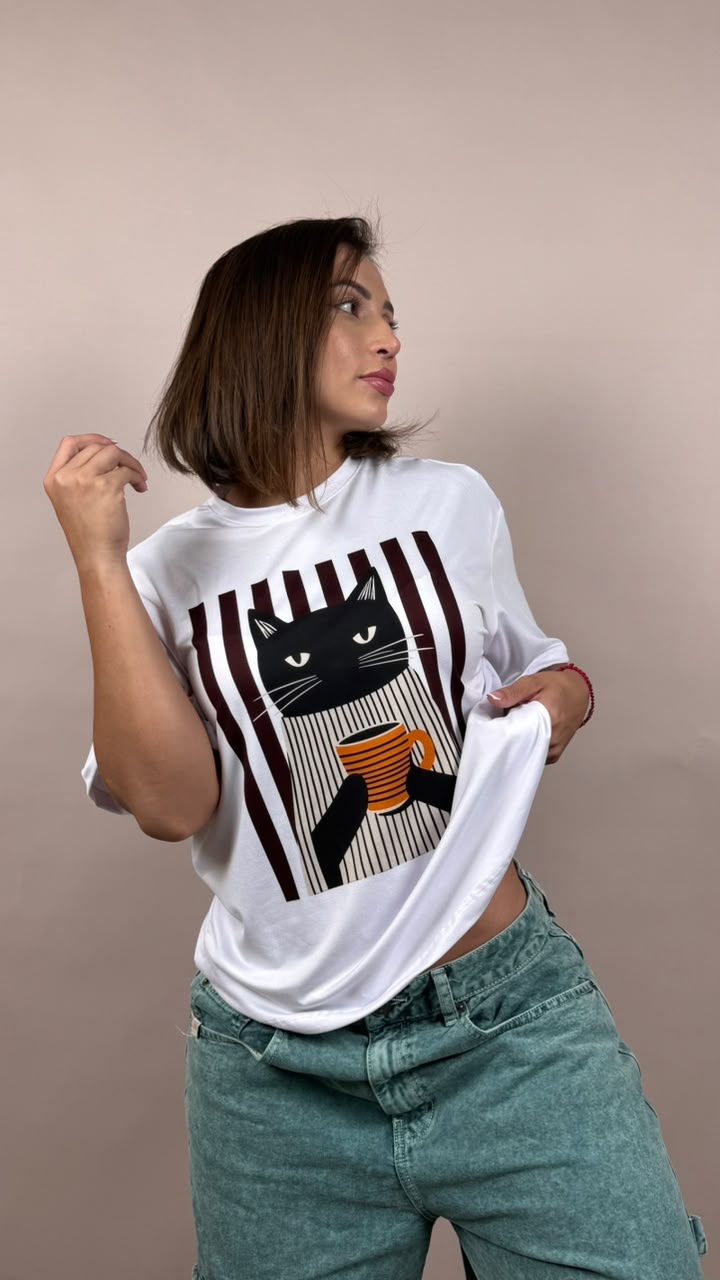 camiseta ML gato taza cafe -2500093