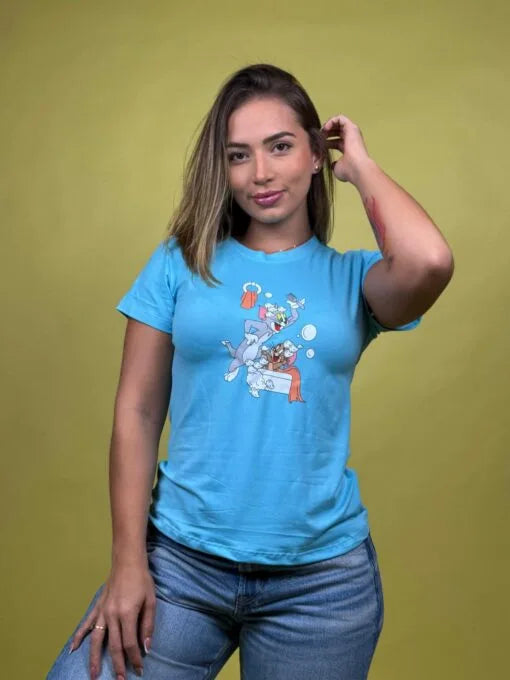camiseta tom y jerry en la tina celeste - 1201954
