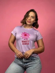 Camiseta flor happy vibes lila oscuro-1202419